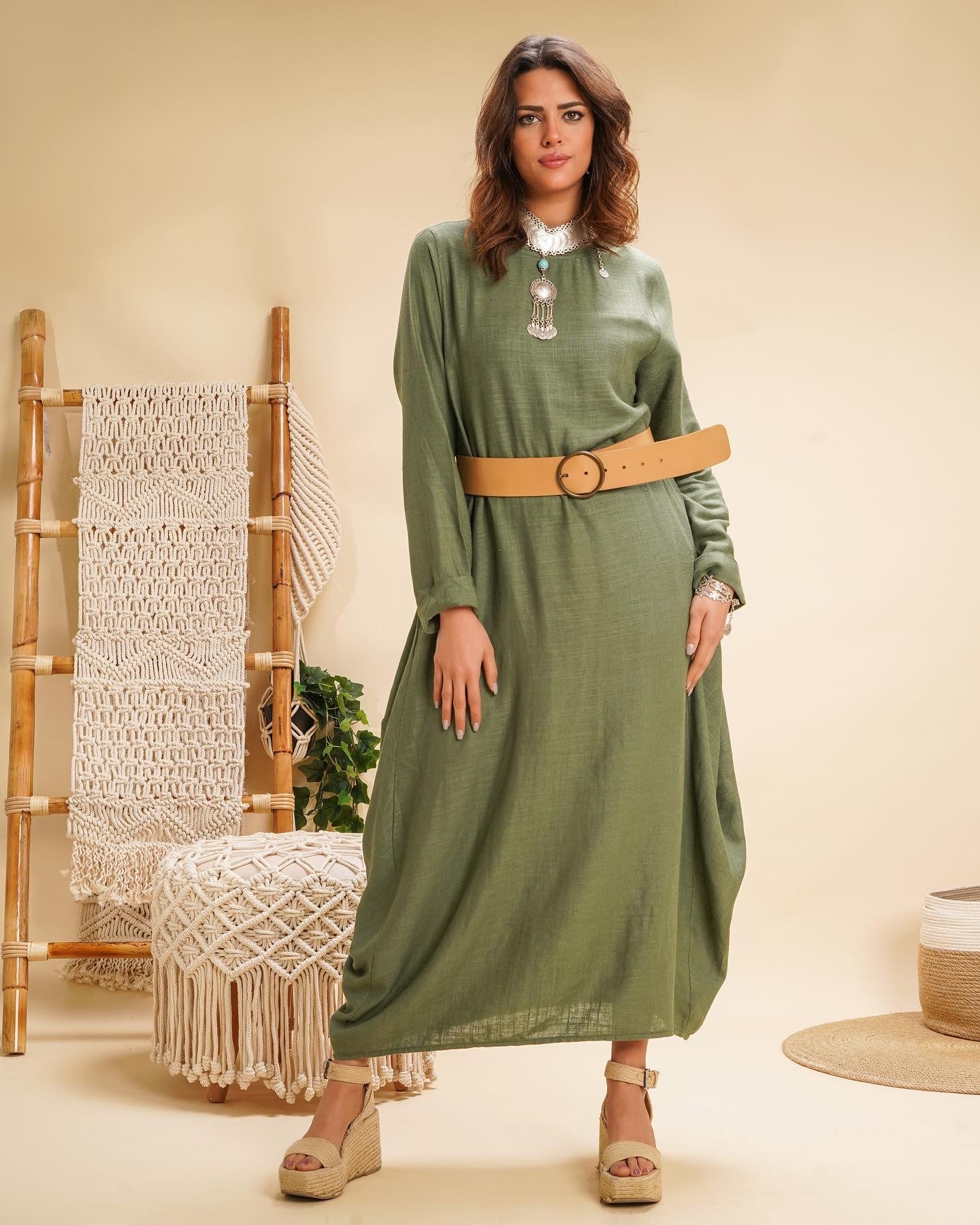 Boho dress in olive