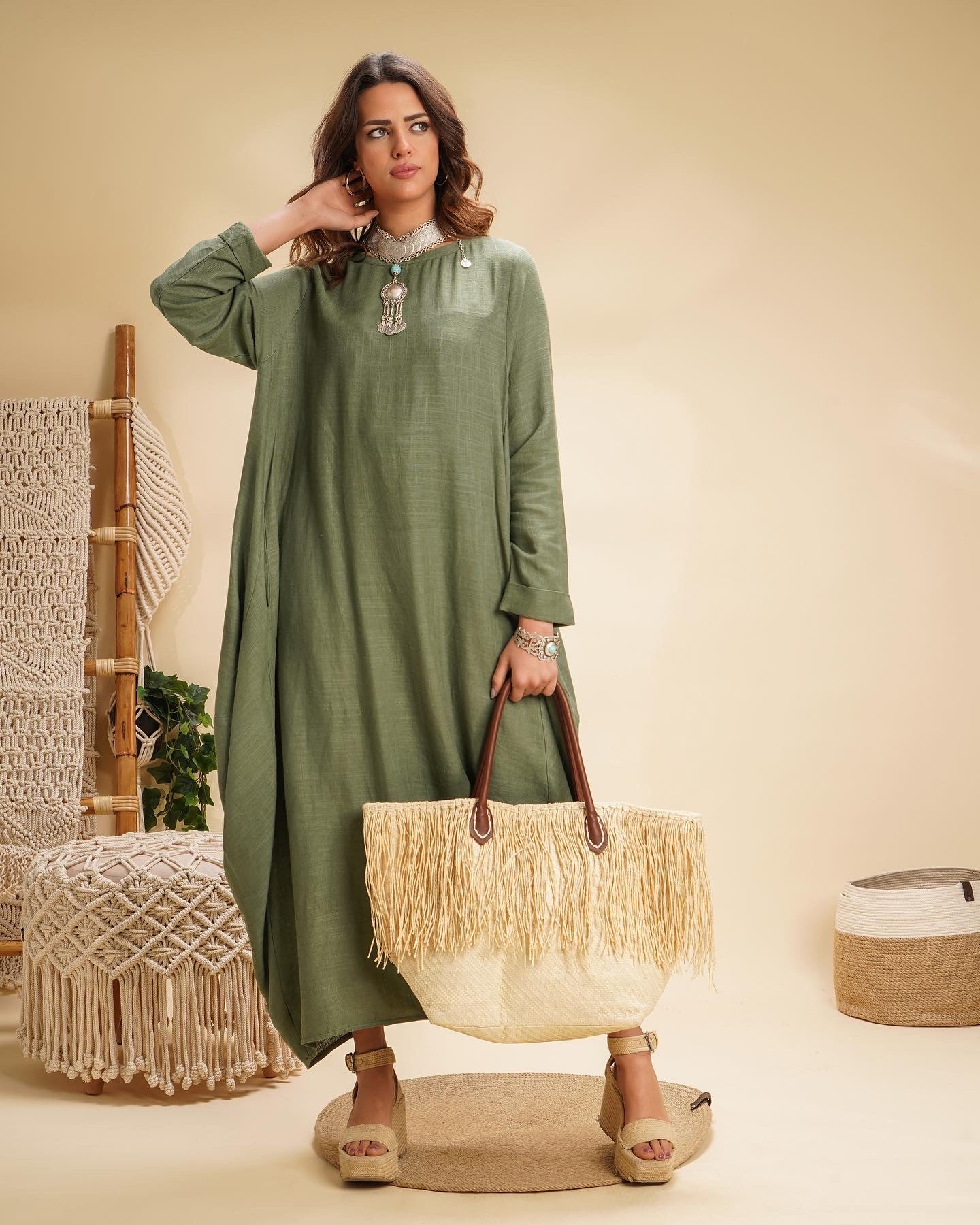 Boho dress in olive